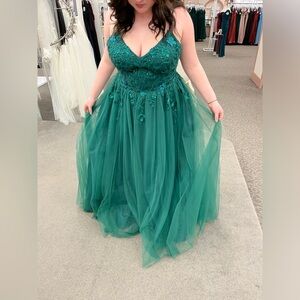 Juniper Green Beaded Floral Tulle Corset Back Ball Gown